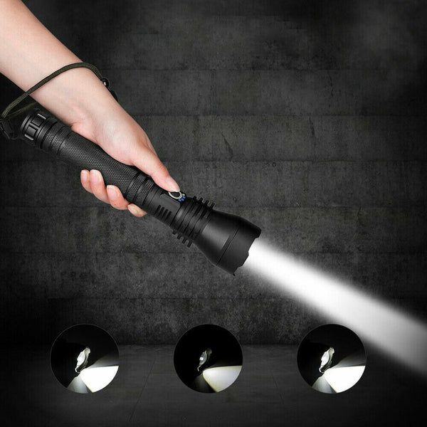 Ultra Bright LED Tactical Flashlight 3 Modes Zoom Torch USB Charging